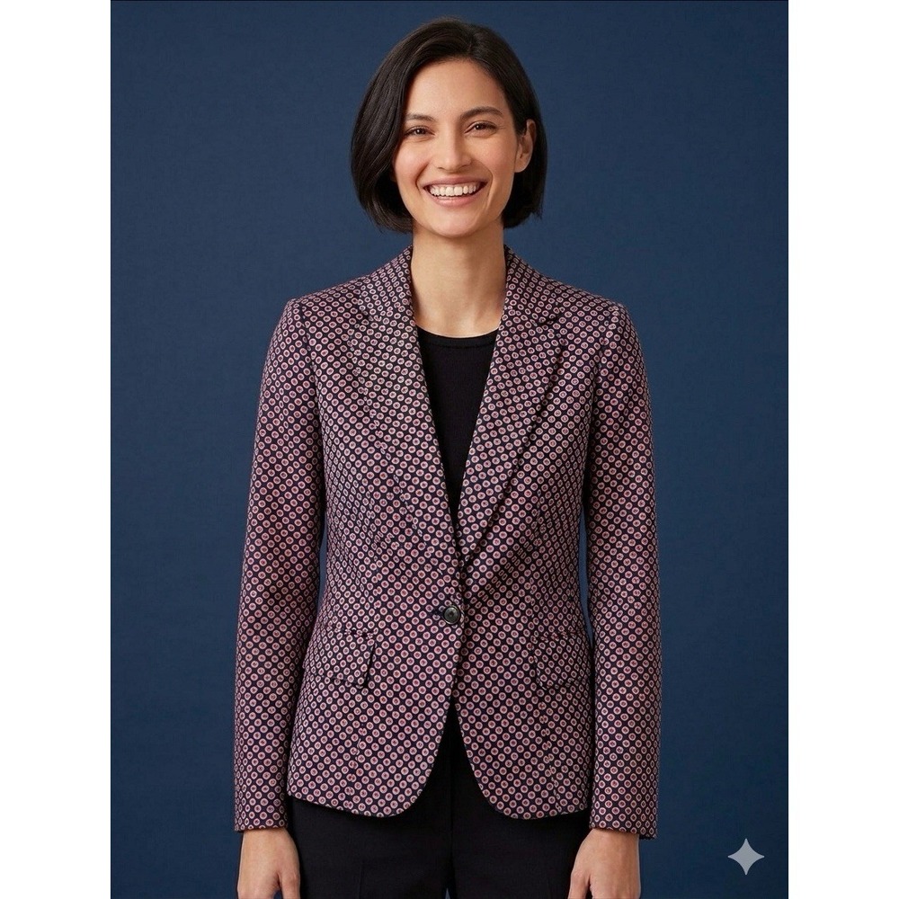 Michael Kors Womens Blazer Jacket Coat Circle Print In Navy/Red/White Size 6 EUC